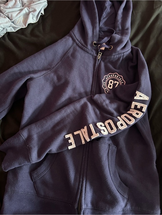 Aeropostale Sweaters - Aeropostale Navy Hooded Zip Sweatshirt with Sleeve Logo